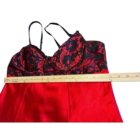 Fredericks of Hollywood vintage Women's 1xl red Chemise black Lace Slip Nighty - Picture 5 of 8